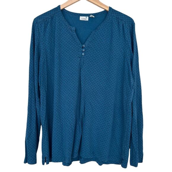 LL Bean Green Printed Long Sleeve Popover Shirt Sz XL - Picture 5 of 5